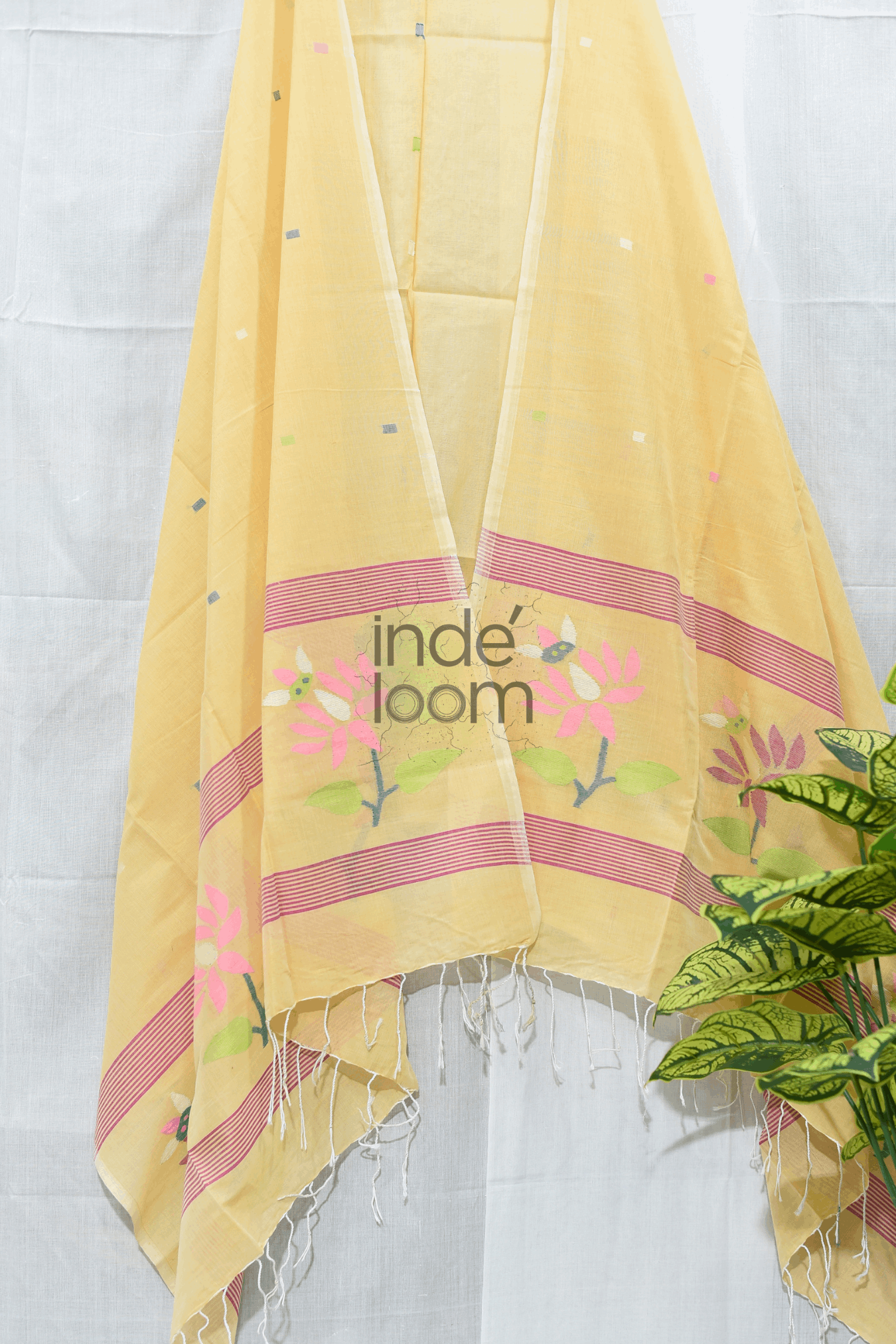 Cotton  Jamdani 2 Piece Set Kurti & Dupatta with Pastle Yellow - 188