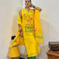 Muslin Jamdani 2-Piece Set Kurti & Dupatta (UNSTITCHED) - Bright Yellow - 001