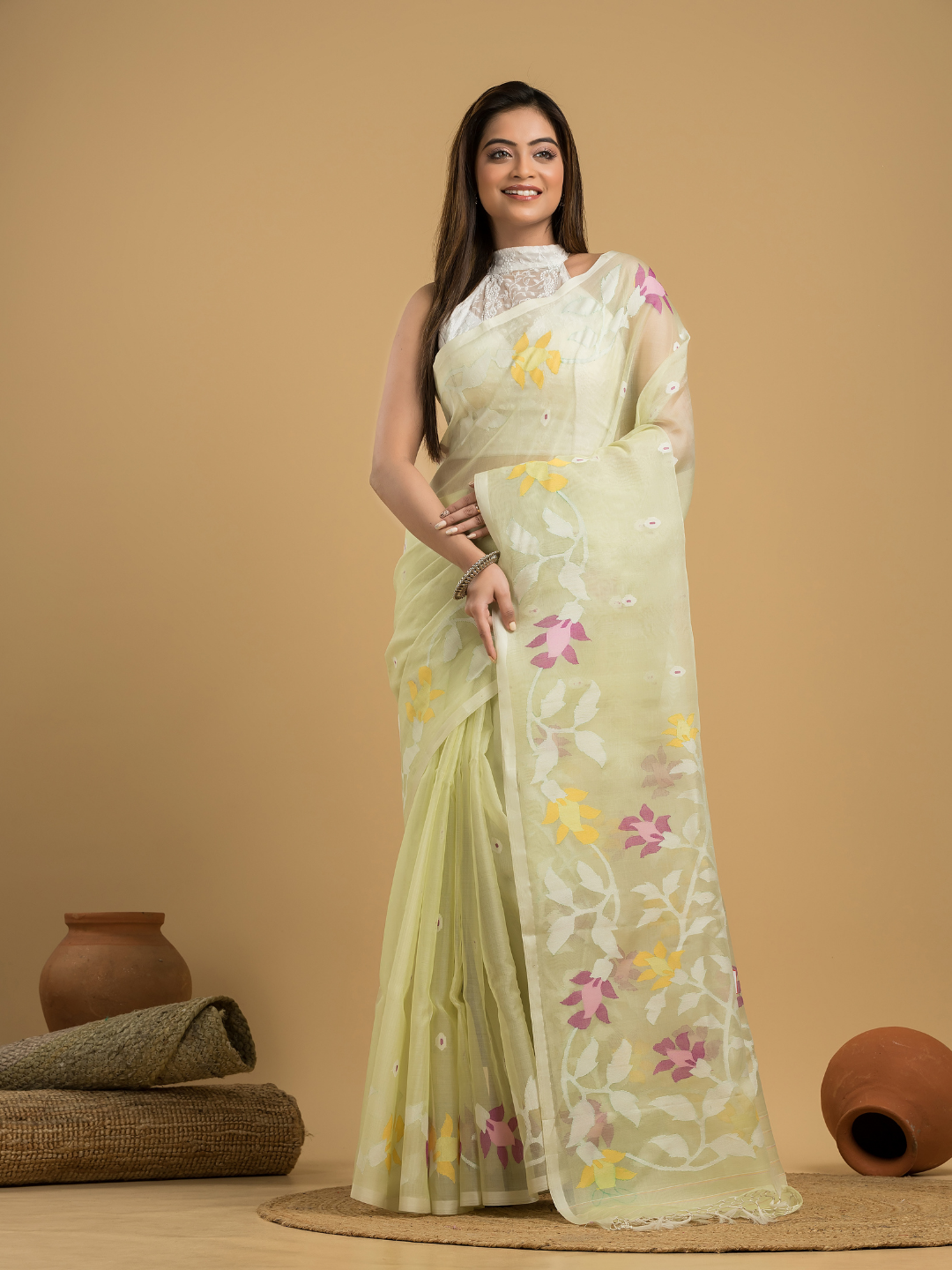 Light Green Jamdani Saree - 043