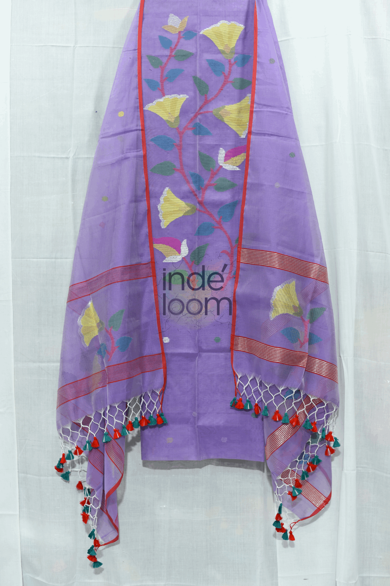 Cotton Jamdani 2 Piece Set Kurti & Dupatta with Mauve Purple - 143