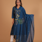 Muslin Jamdani 2-Piece Set Kurti & Dupatta (UNSTITCHED) - Dark Blue - 088