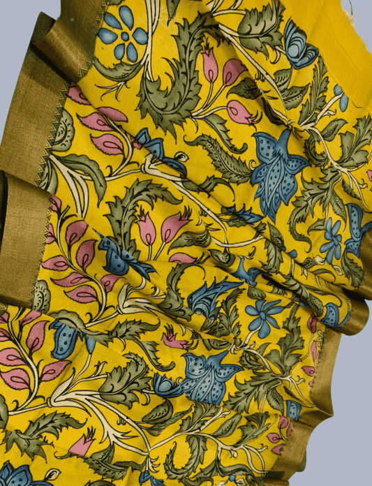 Bangalore Silk Pen kalamkari dupatta in Bright Yellow -045