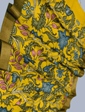 Bangalore Silk Pen kalamkari dupatta in Bright Yellow -045 - indeloom