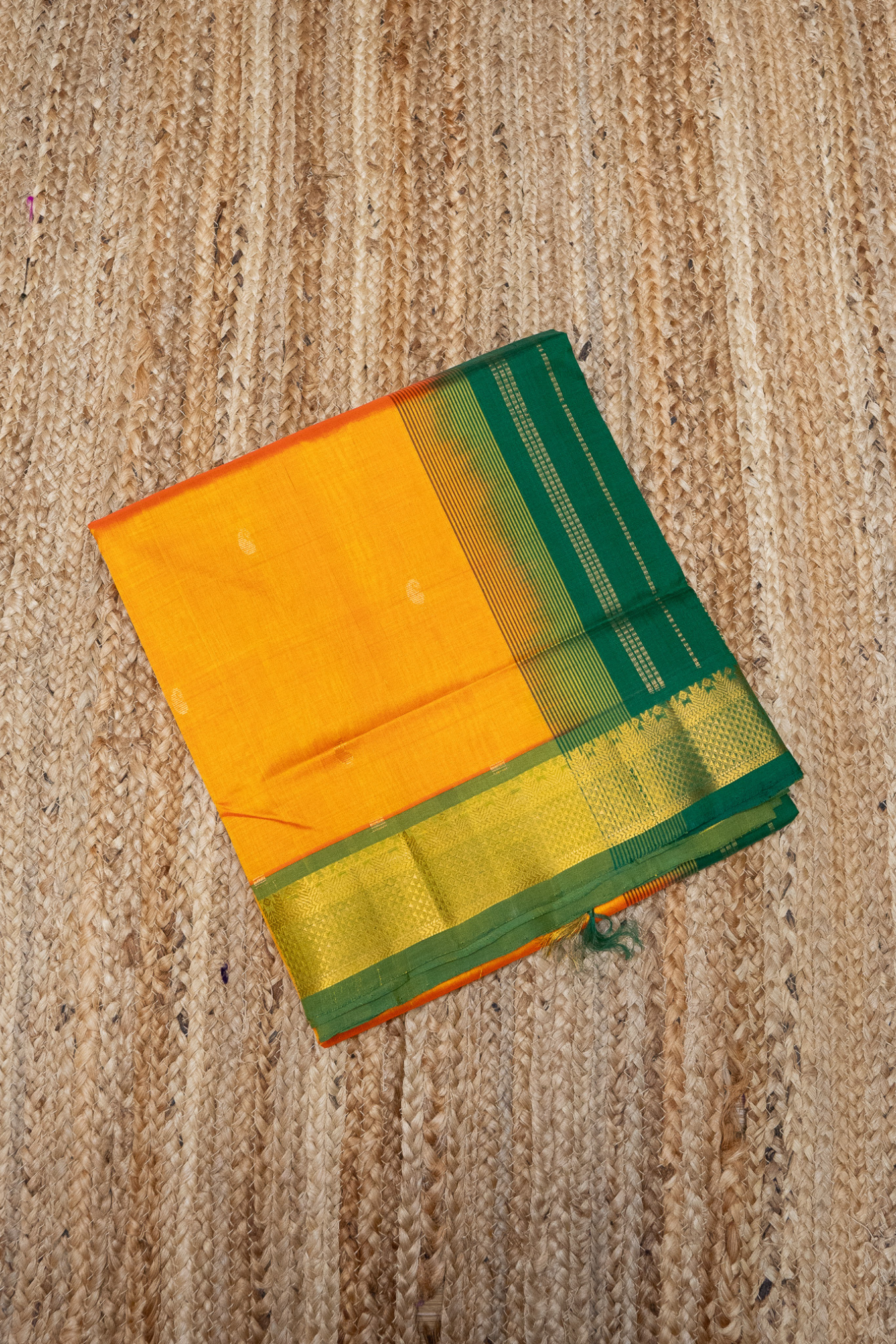 Sun Yellow Green Border korvai Saree -140