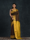 Korvai Saree Lakshadeepam black with olive green border and yellow Border - 134