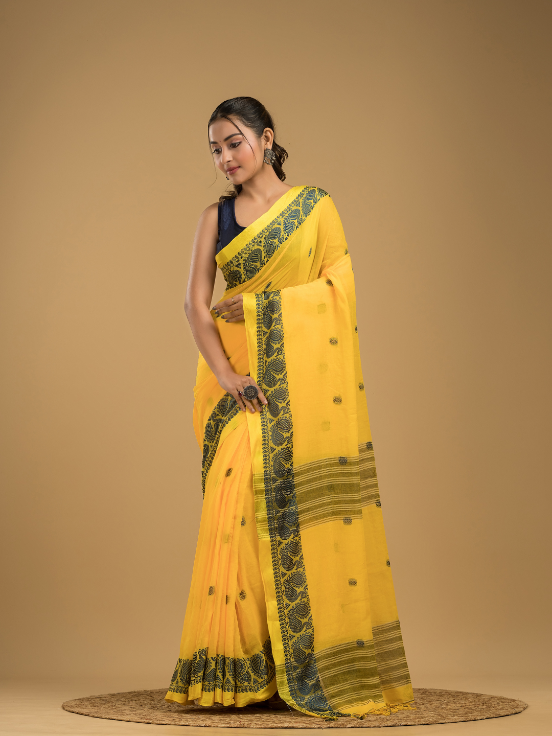 Bright Yellow Jamdani Saree - 035