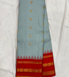 Stone Blue and Red Border Gadwal Silk Saree- 052