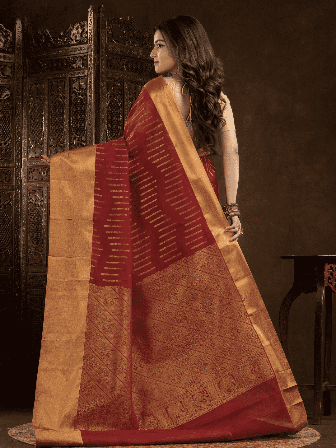 Cherry Red Cotton Silk Saree - 017