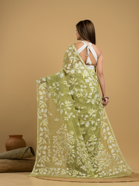 Tea Green Cotton Silk Jamdani Saree - 034