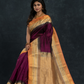 Korvai Saree with Temple border Blood Red with Beige and Golden Orange Border - 119