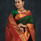 Pure handloom Korvai Lakshadeepam Silk cotton Saree with grand border in Pine Green and Golden Red Border - 133