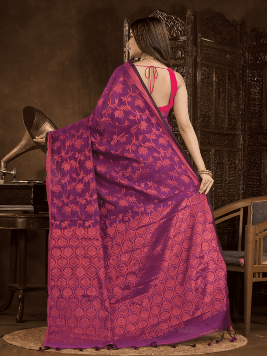 Hot Pink Jamdani Saree - 007