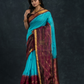 Korvai Saree with Parrot motifs on Zari Checks border bright Blue with Purple border - 131