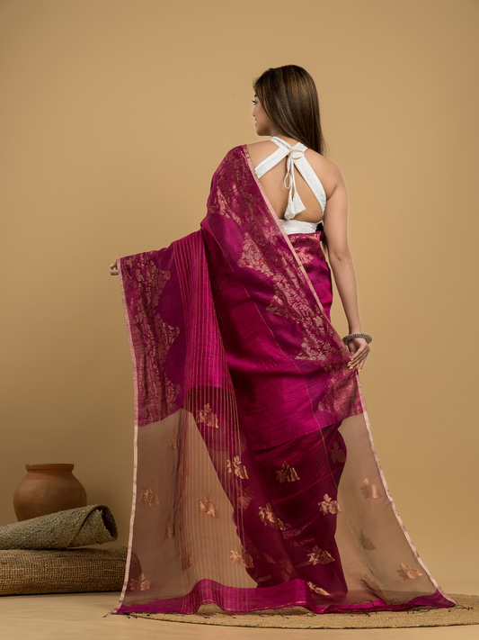 Deep Pink Matka Silk Jamdani Saree - 046