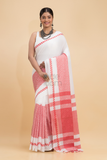 Dewali Saree Handloom Cotton  in Red and White Border-003