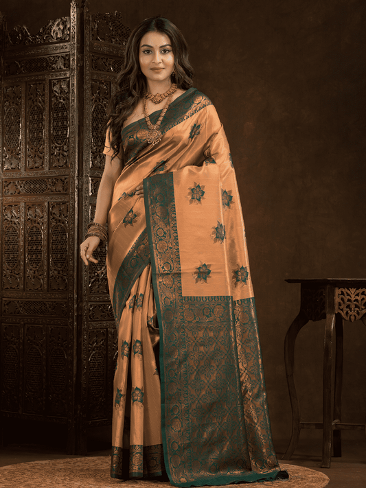 Coral Orange Cotton Silk Saree - 019