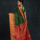 Pure handloom Korvai Lakshadeepam Silk cotton Saree with grand border in Pine Green and Golden Red Border - 133