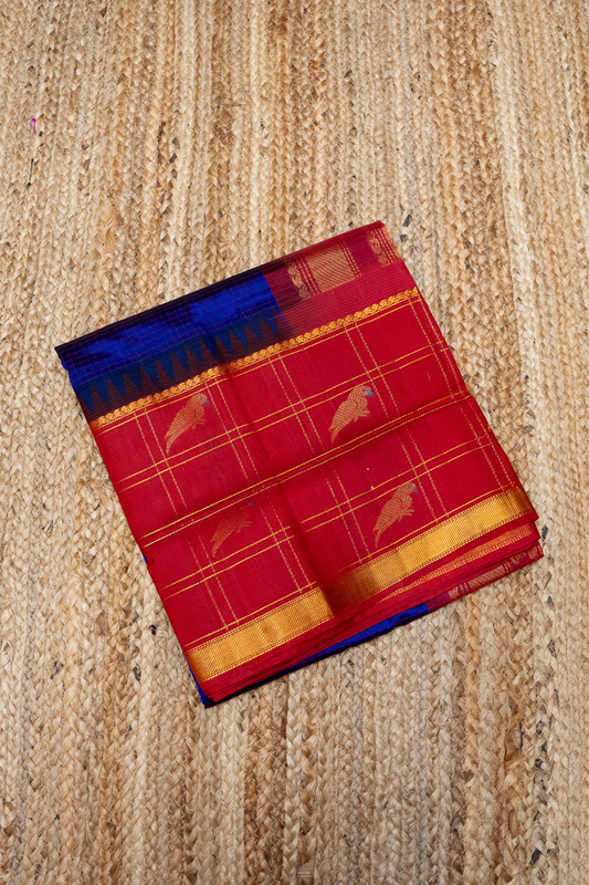 Dark Blue With Red Border Korvai Saree -155