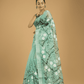 Kota Doria Handpainted Saree With Teal Green - 004