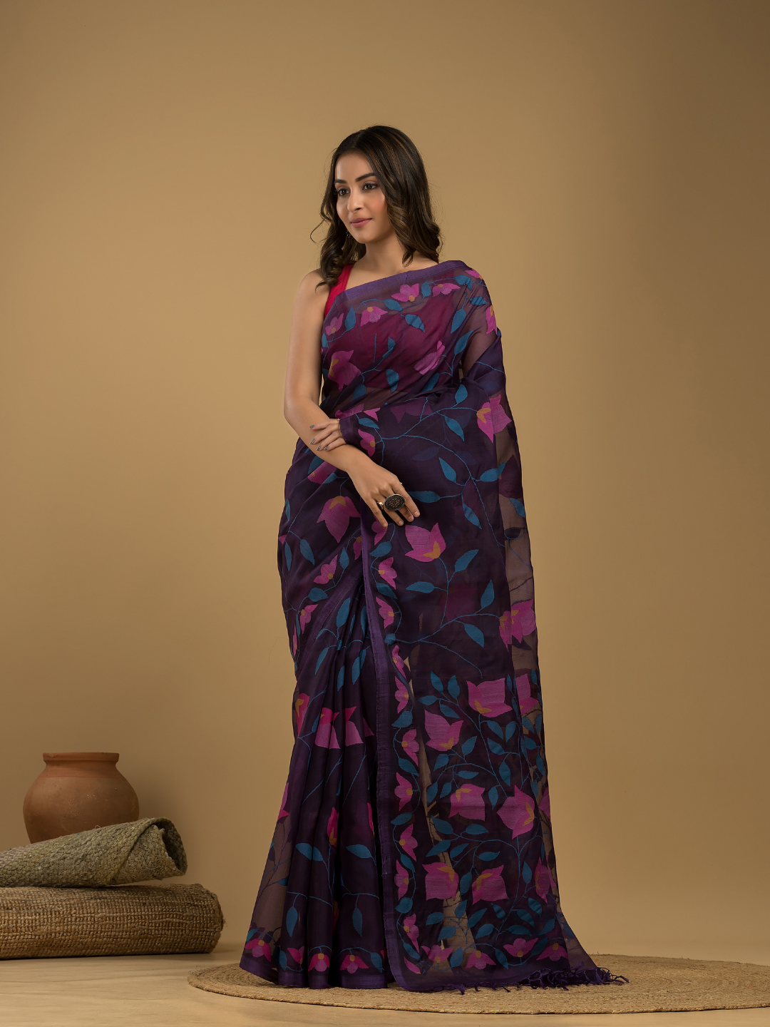 Jamdani Saree With Plum Purple - 003