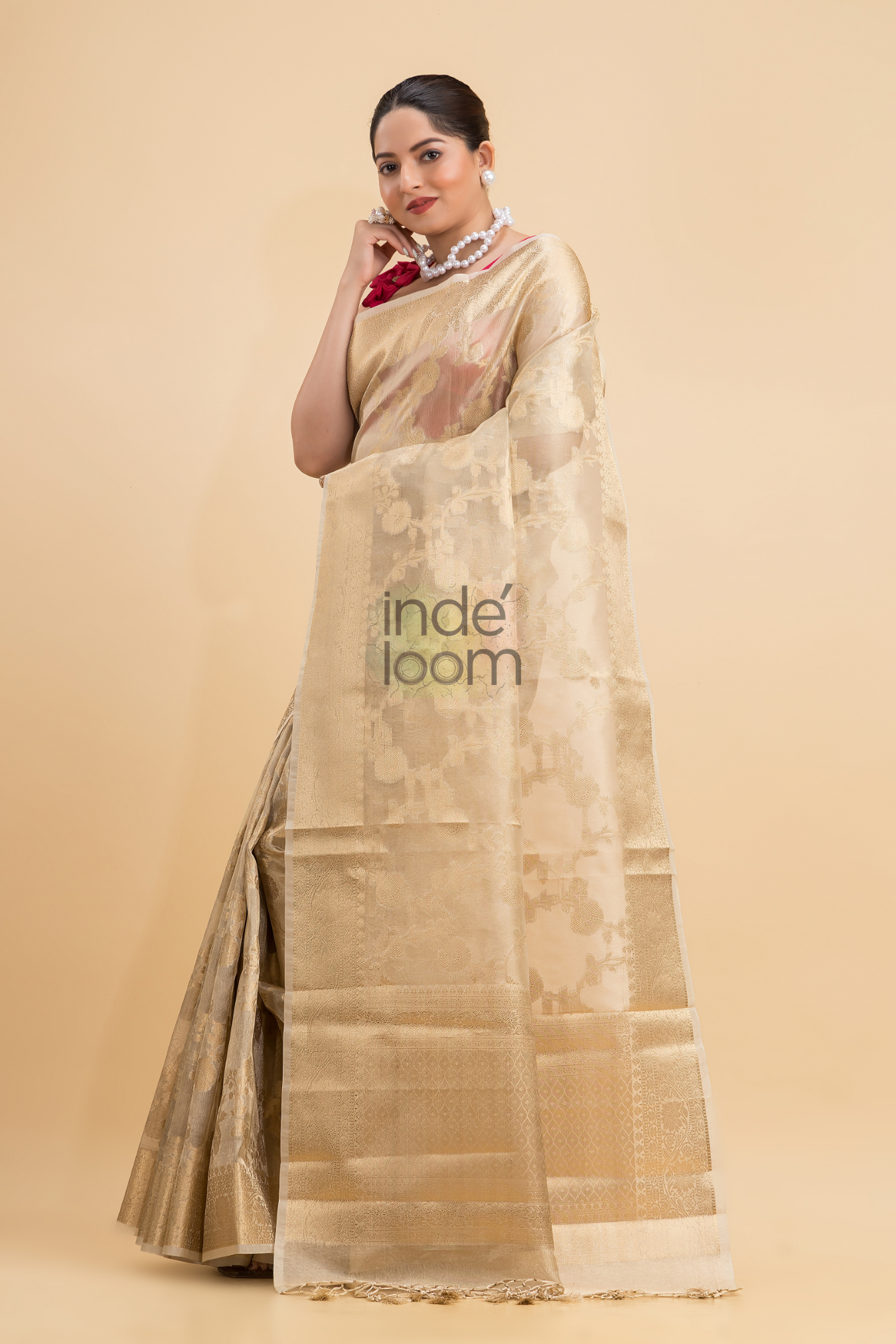 Dewali Saree with Pure Silk and Golden Design-045 - indeloom