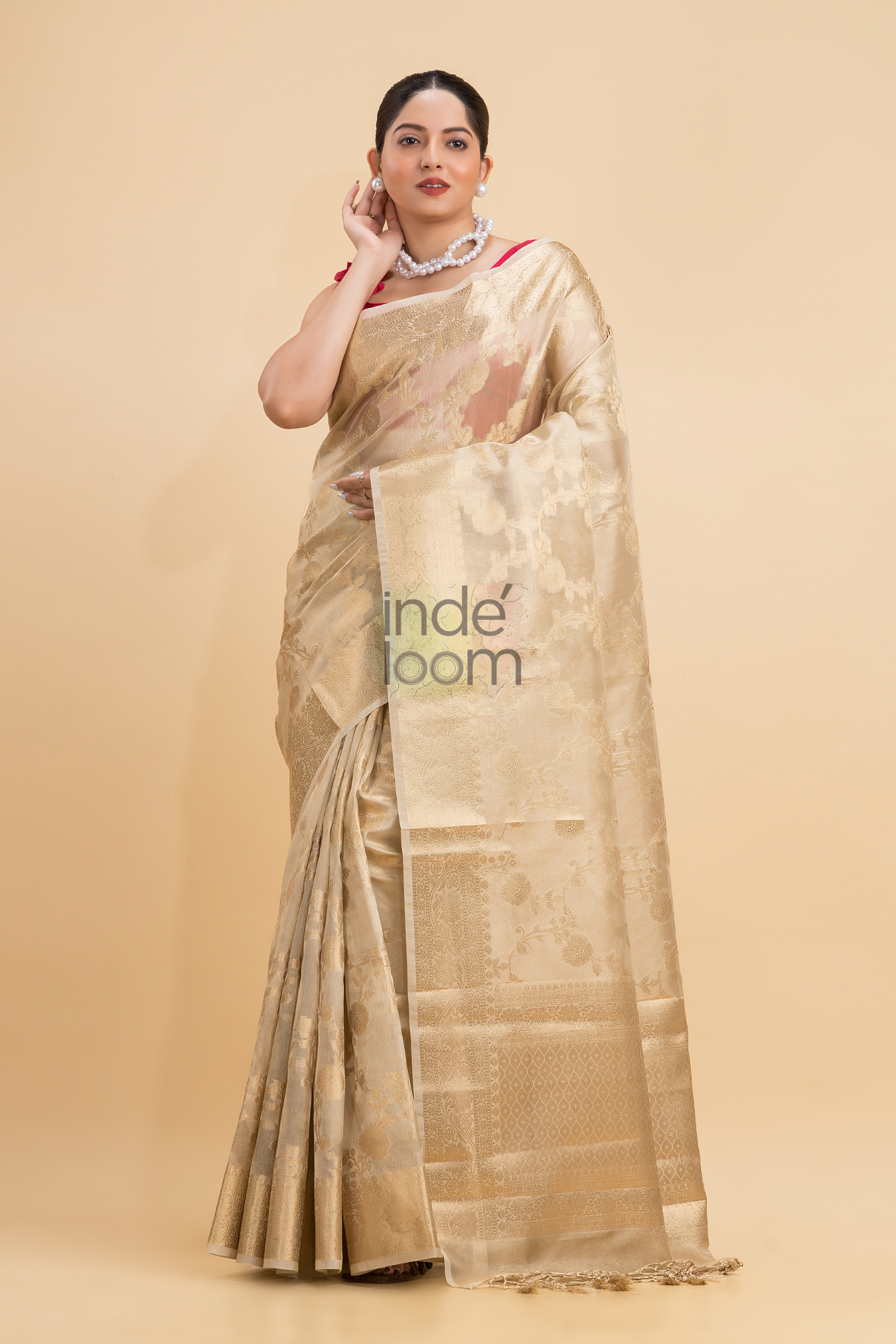 Dewali Saree with Pure Silk and Golden Design-045 - indeloom