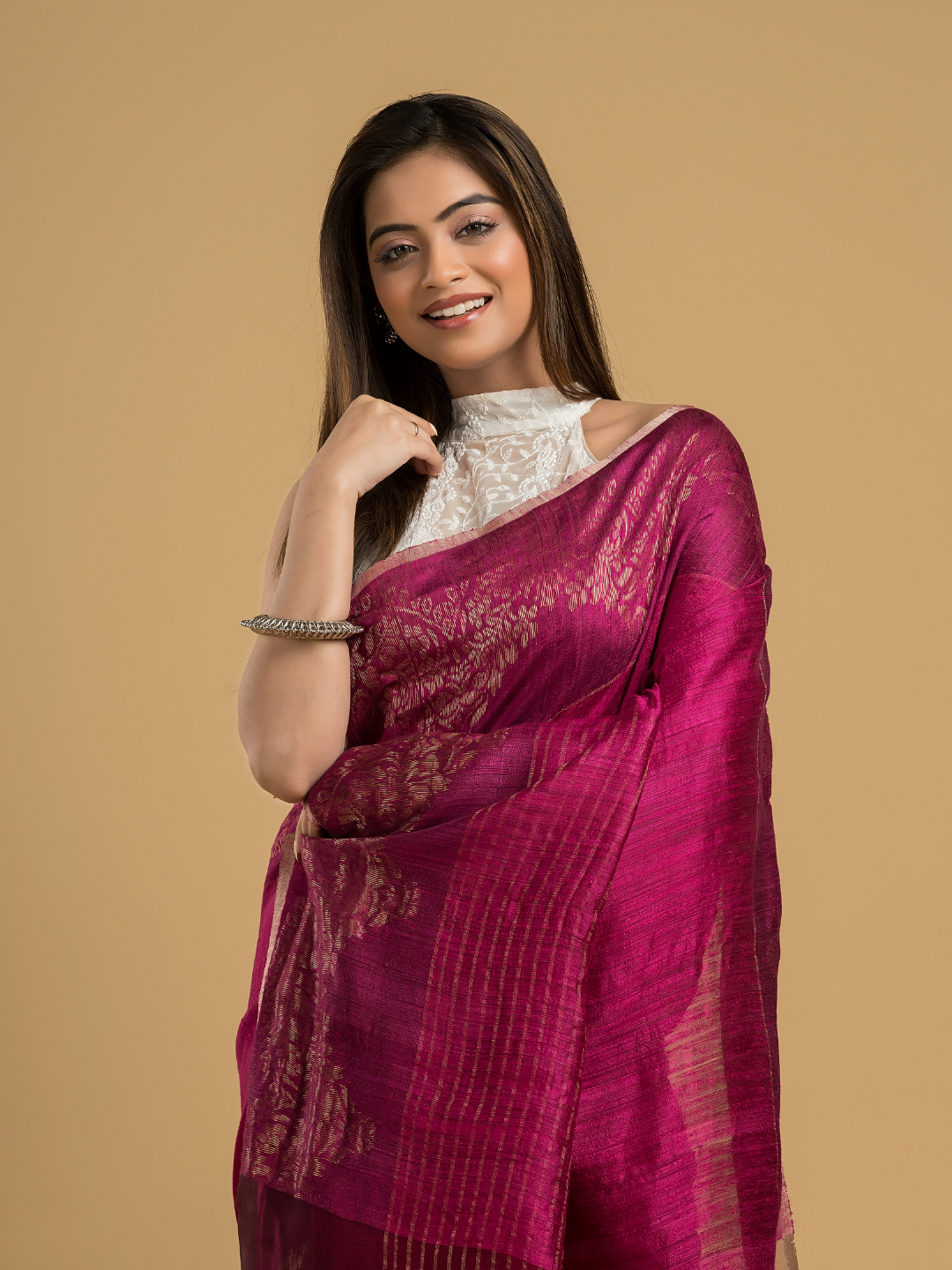 Deep Pink Matka Silk Jamdani Saree - 046