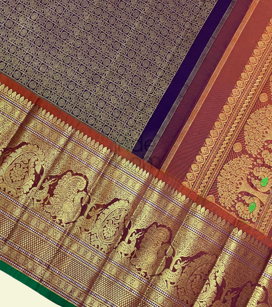 Dark Brown with Gold Border Kanjivaram Silk Saree-012