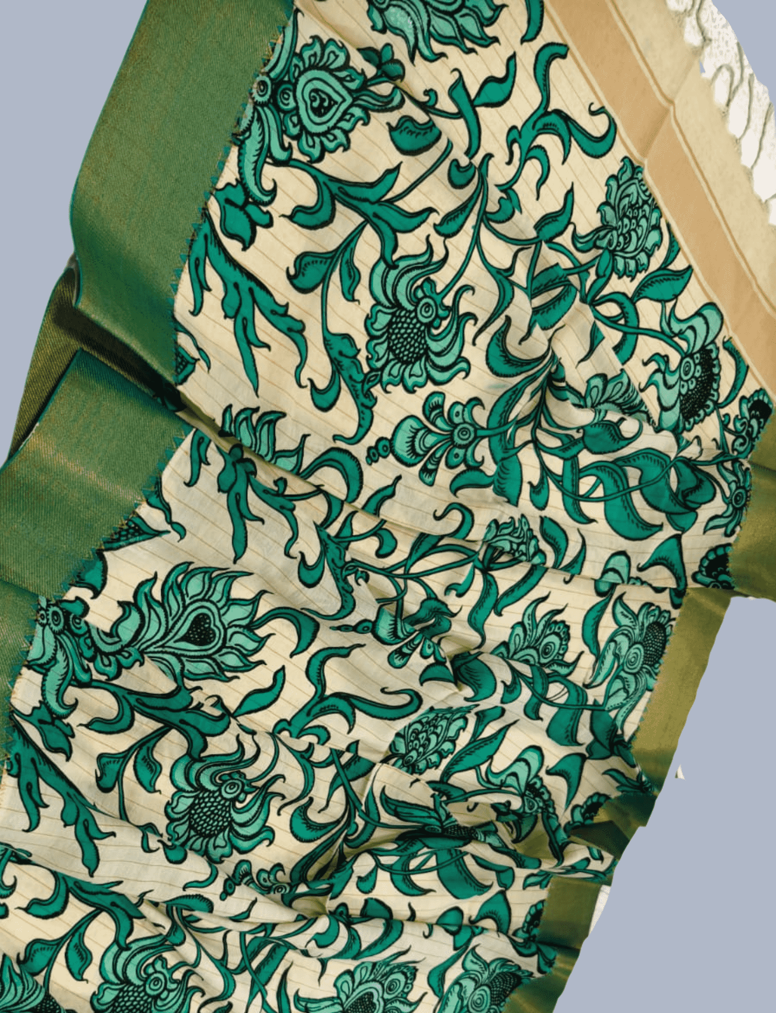 Bangalore Silk Pen kalamkari dupatta in Sand Brown -020 - indeloom