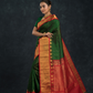 Pure handloom Korvai Lakshadeepam Silk cotton Saree with grand border in Pine Green and Golden Red Border - 133