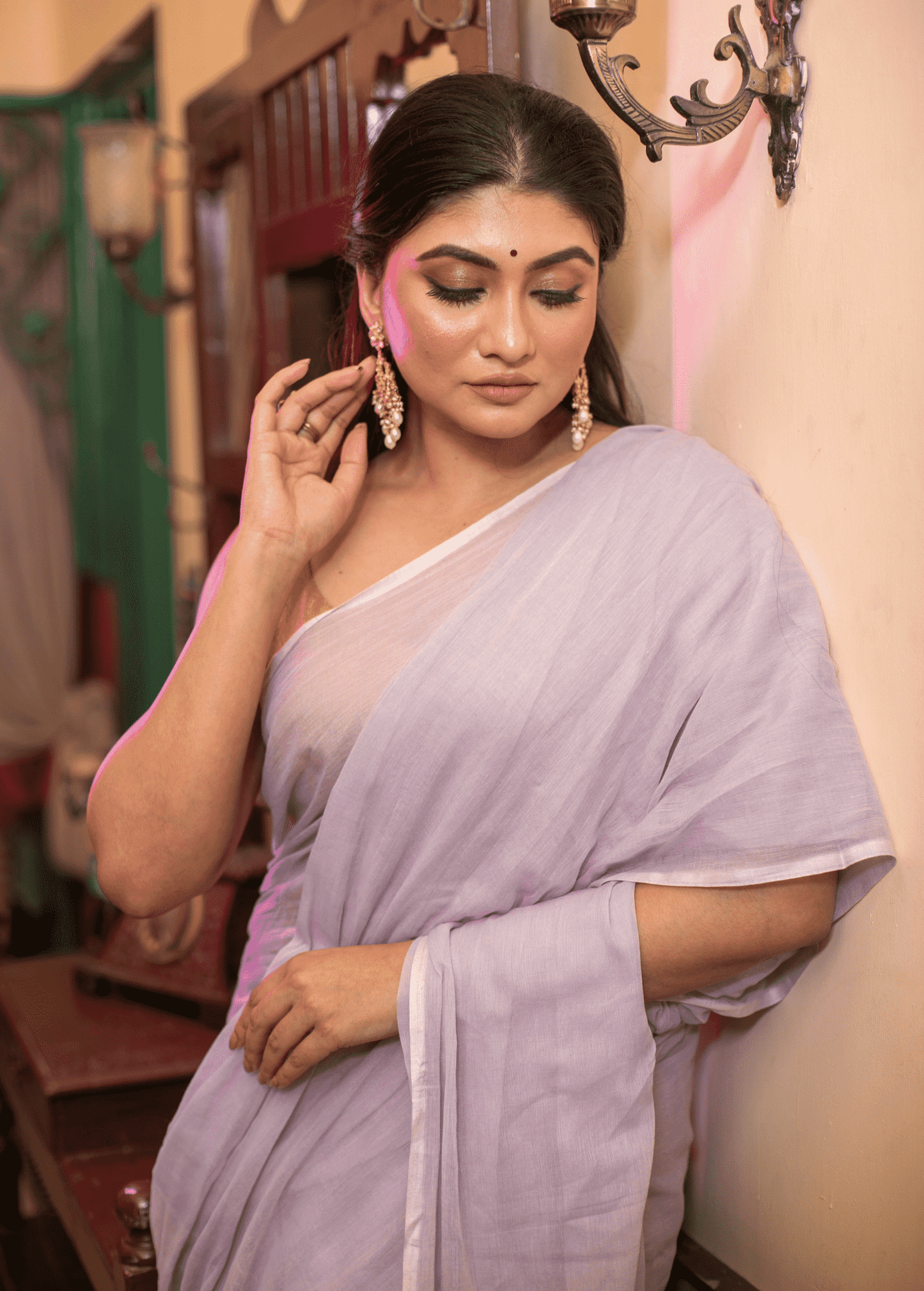 Pale Purple Mul Mul Cotton Saree - 023