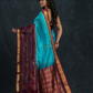 Korvai Saree with Parrot motifs on Zari Checks border bright Blue with Purple border - 131