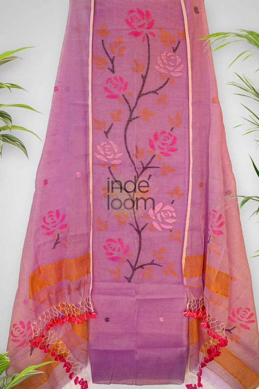 Cotton Jamdani 2 Piece Set Kurti & Dupatta with Pastel  Pink -370