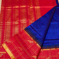 Pure handloom Korvai Silk Cotton Saree in border Ink Blue With Red with Parrot motifs on Zari Checks - 155