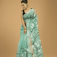 Kota Doria Handpainted Saree With Teal Green - 004