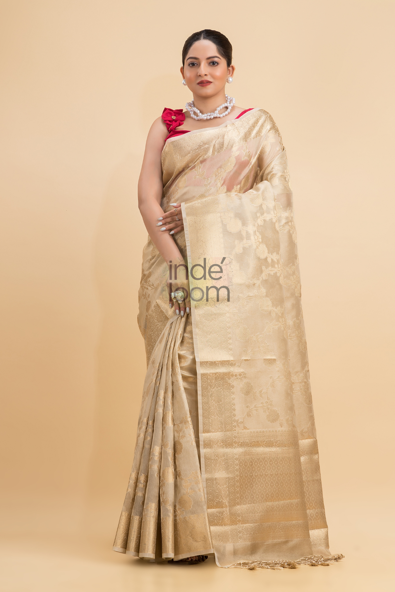 Dewali Saree with Pure Silk and Golden Design-045 - indeloom