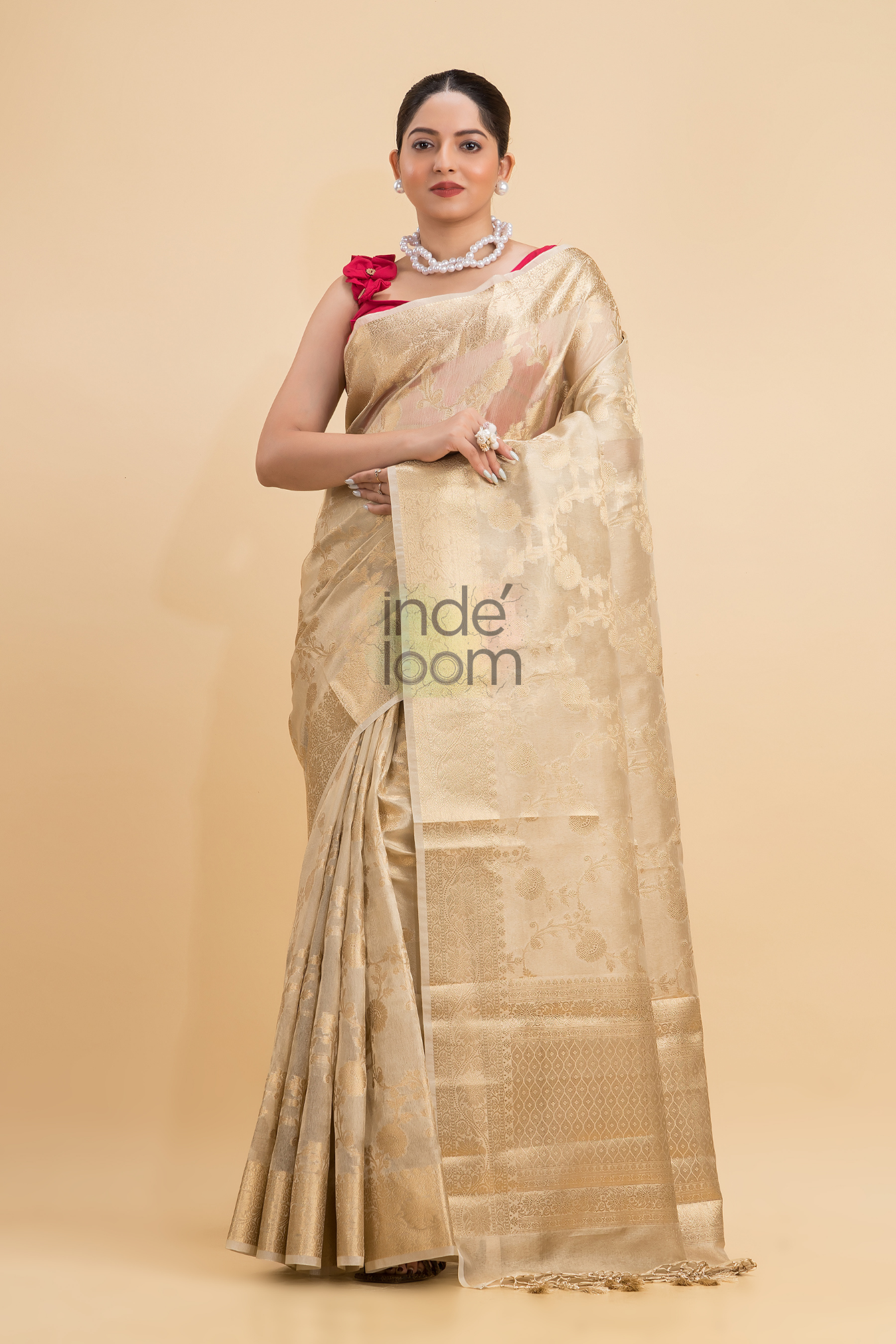 Dewali Saree with Pure Silk and Golden Design-045 - indeloom