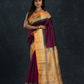 Korvai Saree with Temple border Blood Red with Beige and Golden Orange Border - 119