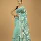 Kota Doria Handpainted Saree With Teal Green - 004