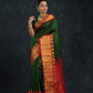 Pure handloom Korvai Lakshadeepam Silk cotton Saree with grand border in Pine Green and Golden Red Border - 133