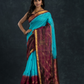 Korvai Saree with Parrot motifs on Zari Checks border bright Blue with Purple border - 131