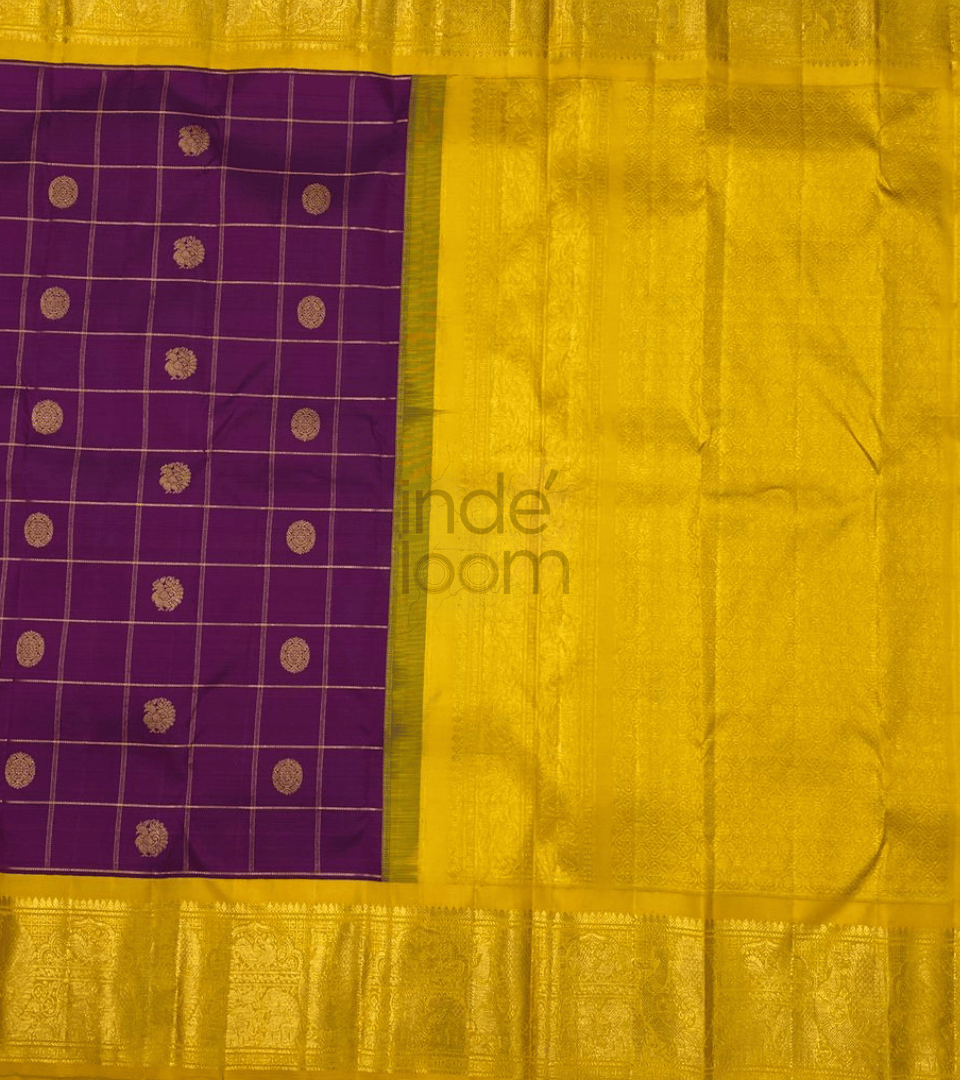 Pure Purple D esign with  Golden Yellow Pallu Gadwal  Silk Saree- 066