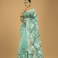 Kota Doria Handpainted Saree With Teal Green - 004