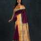 Korvai Saree with Temple border Blood Red with Beige and Golden Orange Border - 119