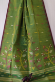 Floral Kelly Green Bengal Pure Cotton Jamdani Saree-005