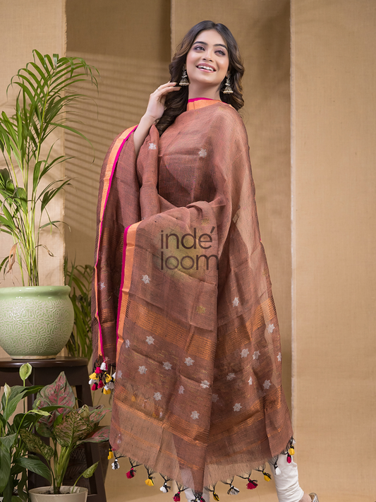 Coffee Brown  Jamdani 2-Piece Set Kurti & Dupatta (UNSTITCHED) -644