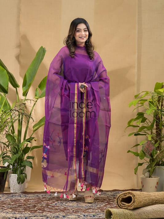 Grape Purple Jamdani 2-Piece Set Kurti & Dupatta (UNSTITCHED) -698