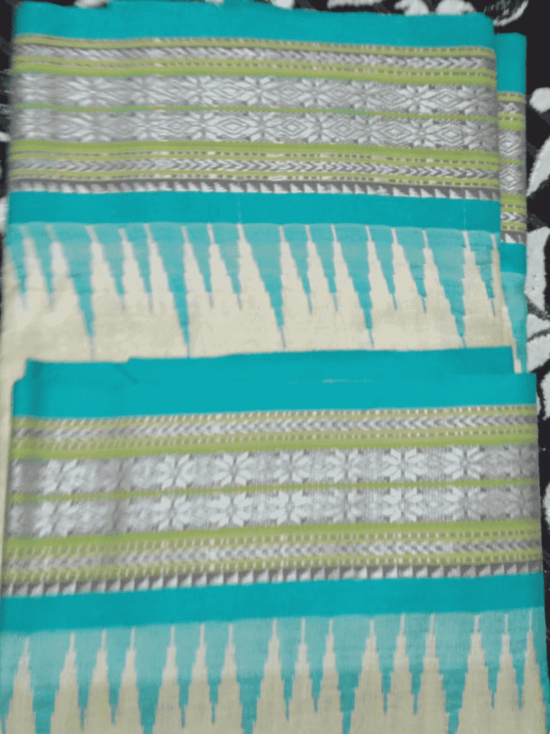 BEIGE & SKY BLUE HANDLOOM VIDARBHA TUSSAR SILK SAREE WITH MULTICOLOR CONTRAST BORDER-004 - indeloom