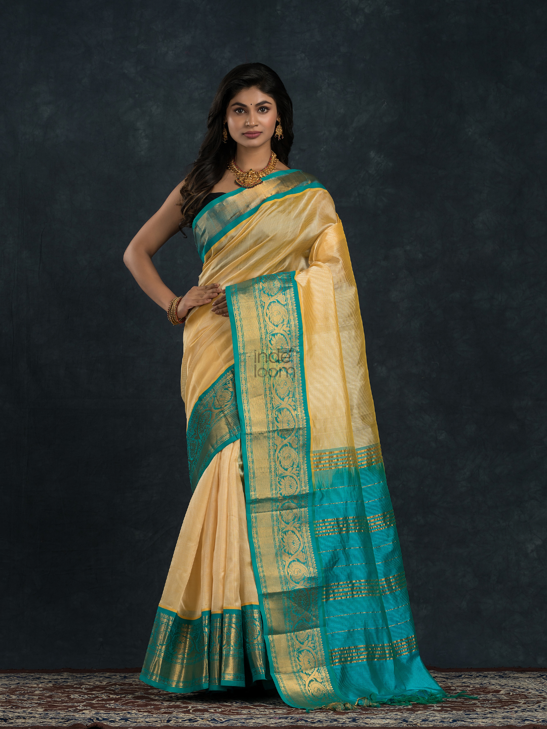 Korvai Saree Light Yellow and Blue Border - 111