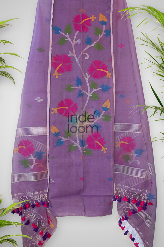 Cotton Jamdani 2 Piece Set Kurti & Dupatta with Lavender Purple  -373